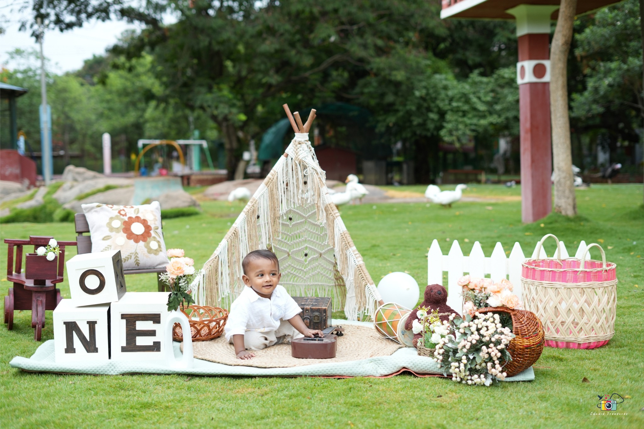 Outdoor first birthday themed photoshoot in Hyderabad