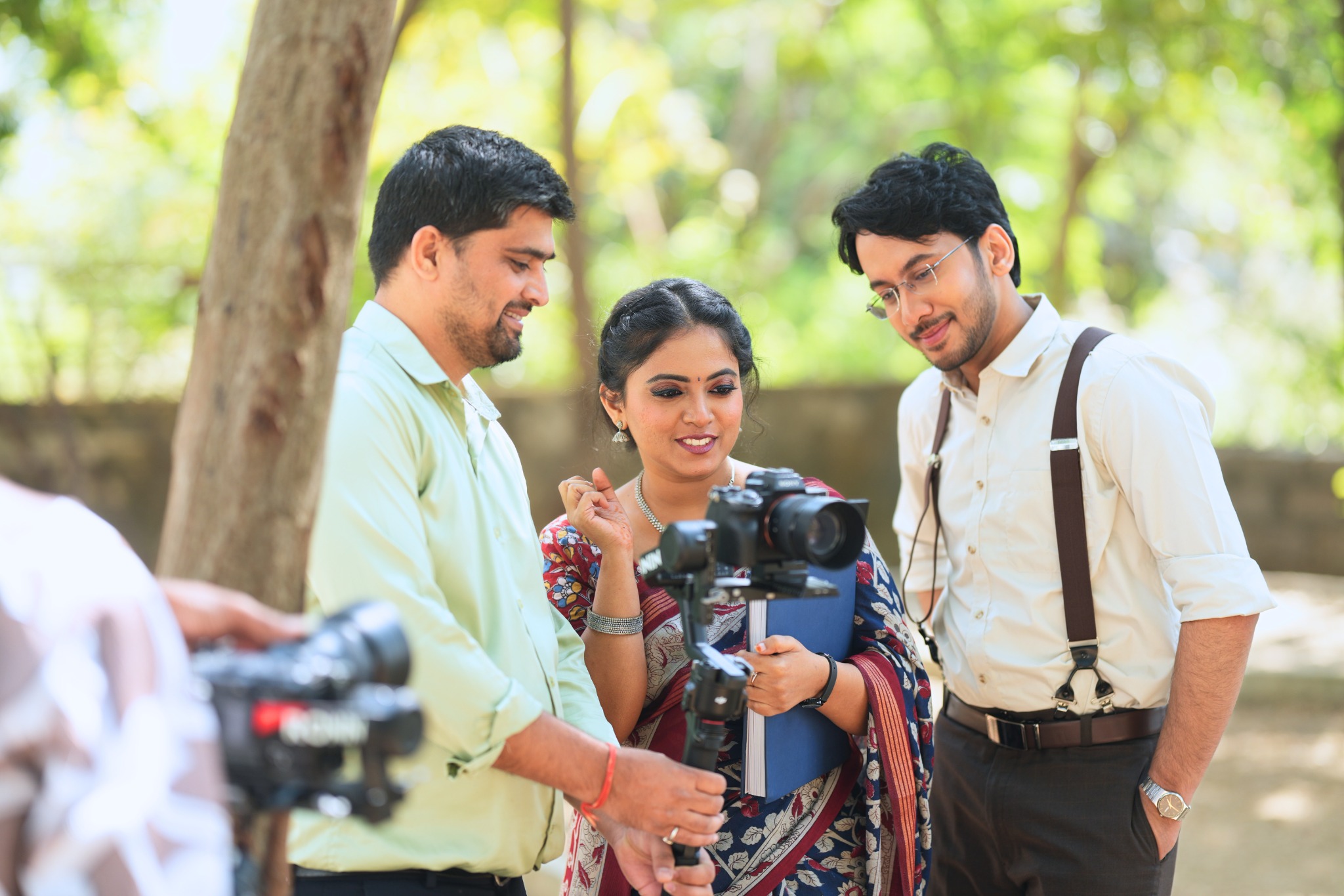 Candid Treasures team working behind the scenes on a pre-wedding shoot in Hyderabad
