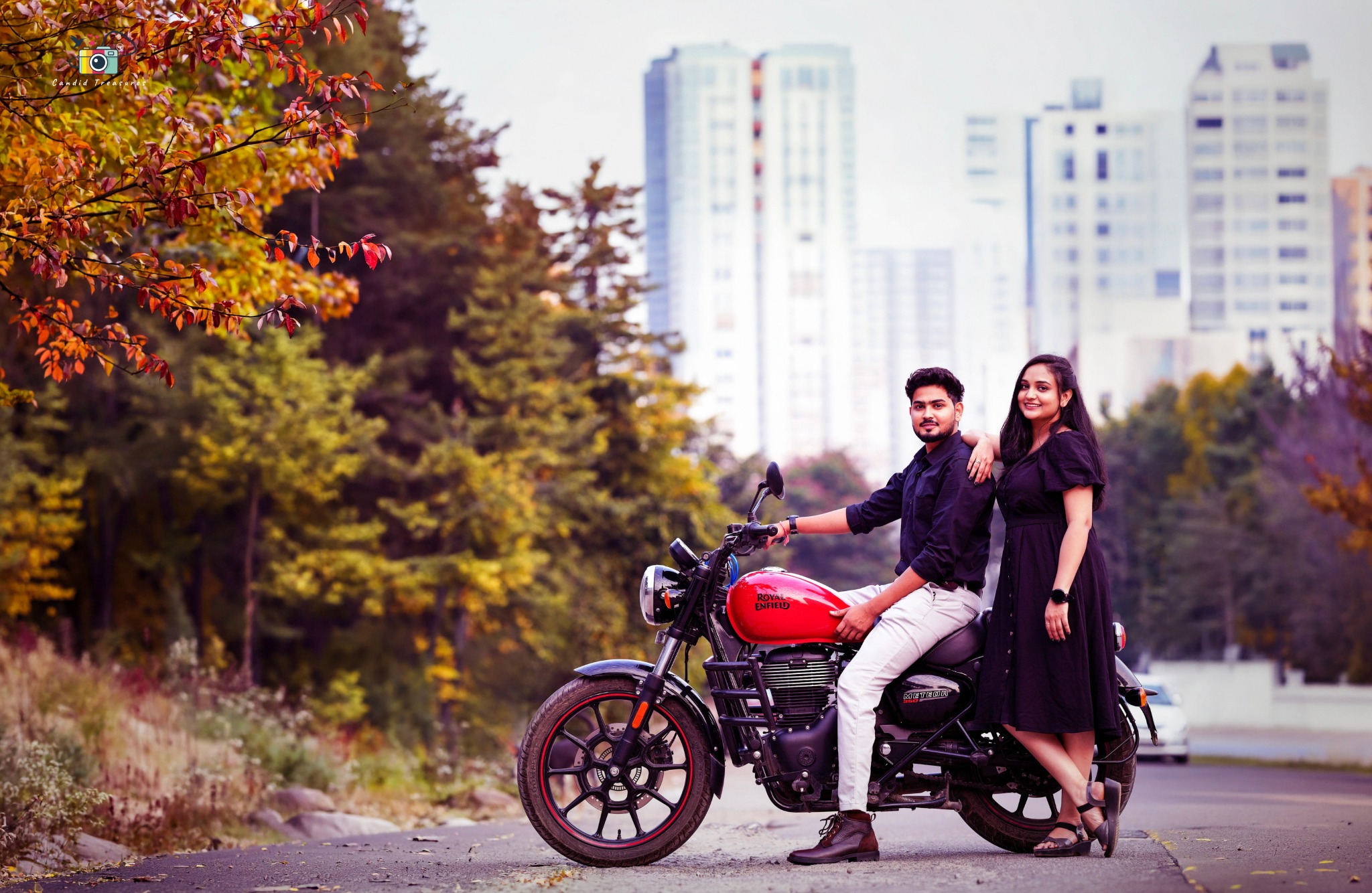 Outdoor couple pre-wedding shoot by Candid Treasures Photography in Hyderabad